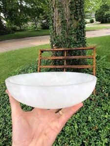 crystalsahoy large selenite bowl, xl 5.5" - 6" hand made moroccan selenite, reiki charged moroccan selenite xl 6-inch charging station extra large crystal bowl