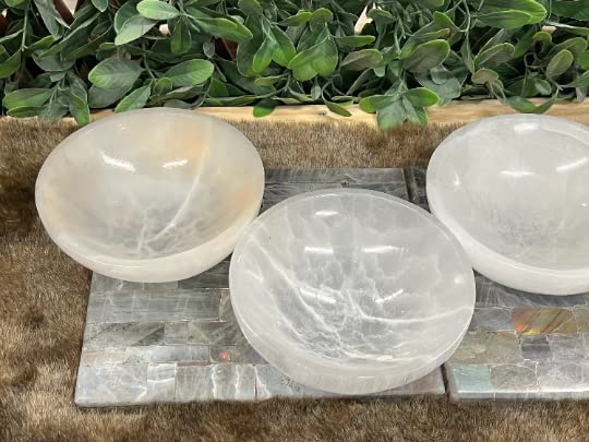 CrystalsAhoy Large Selenite Bowl, XL 5.5" - 6" Hand made Moroccan Selenite, Reiki Charged Moroccan Selenite XL 6-Inch Charging Station Extra Large Crystal Bowl