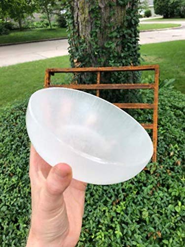 CrystalsAhoy Large Selenite Bowl, XL 5.5" - 6" Hand made Moroccan Selenite, Reiki Charged Moroccan Selenite XL 6-Inch Charging Station Extra Large Crystal Bowl