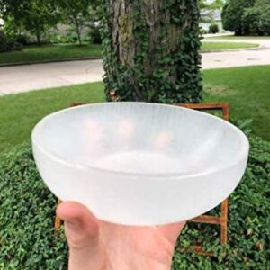 CrystalsAhoy Large Selenite Bowl, XL 5.5" - 6" Hand made Moroccan Selenite, Reiki Charged Moroccan Selenite XL 6-Inch Charging Station Extra Large Crystal Bowl