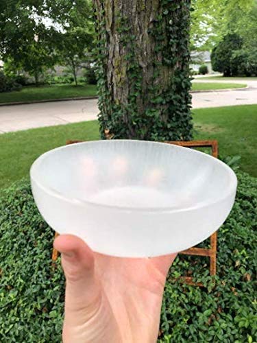 CrystalsAhoy Large Selenite Bowl, XL 5.5" - 6" Hand made Moroccan Selenite, Reiki Charged Moroccan Selenite XL 6-Inch Charging Station Extra Large Crystal Bowl