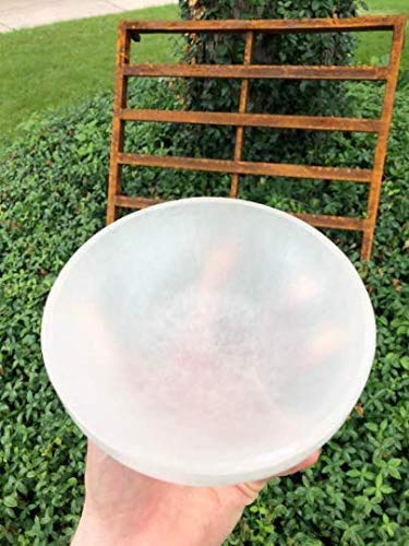 CrystalsAhoy Large Selenite Bowl, XL 5.5" - 6" Hand made Moroccan Selenite, Reiki Charged Moroccan Selenite XL 6-Inch Charging Station Extra Large Crystal Bowl