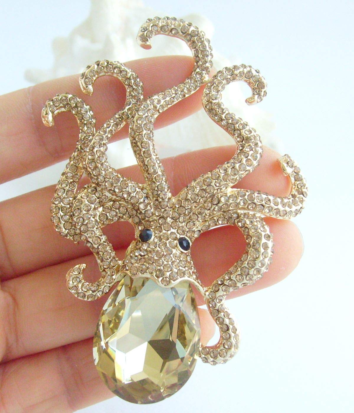 Sindary Unique Animal Octopus Necklace Pendant Rhinestone Crystal NL5097 (Gold-Tone Brown)