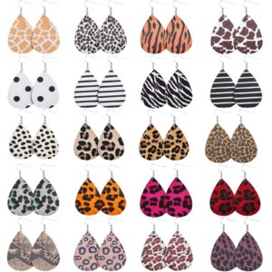 20 Pieces Petal Leather Earrings Leopard Print Earrings Teardrop Dangle Earrings