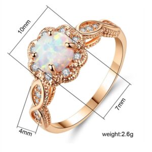 CiNily Opal Rings for Women-18K Rose Gold Plated White Fire Opal Zirconia Women Jewelry Gemstone Engagement Anniversary Ring Size 9