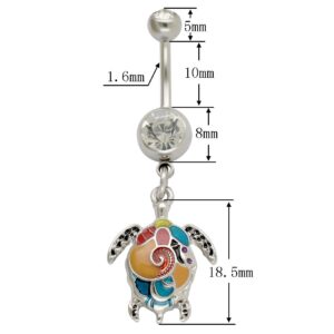 Excepro 14G(1.6mm) Multicolor Sea Turtle Curved Barbell Dangle Belly Button Ring 316L Stainless Steel