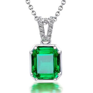 Lanmi 14K White Yellow Rose Gold Natural Emerald Necklace Pendant with Diamonds for Women Valentine's Day Gift