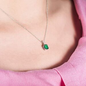 Lanmi 14K White Yellow Rose Gold Natural Emerald Necklace Pendant with Diamonds for Women Valentine's Day Gift