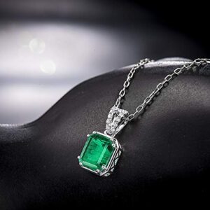 Lanmi 14K White Yellow Rose Gold Natural Emerald Necklace Pendant with Diamonds for Women Valentine's Day Gift