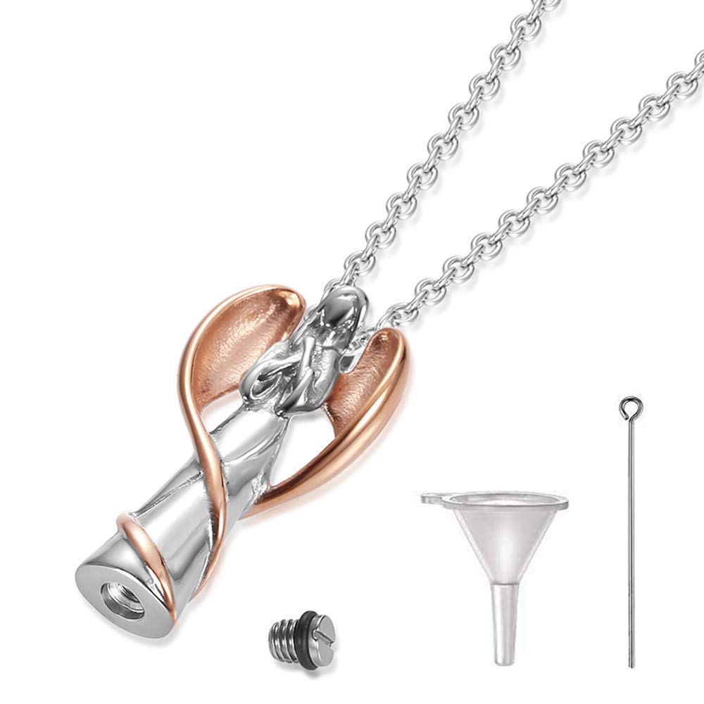 Gisunye Cremation Urn Necklace for Ashes Angel Wing Keepsake Locket Stainless Steel Cross Cremation Jewelry Waterproof Memorial Pendant