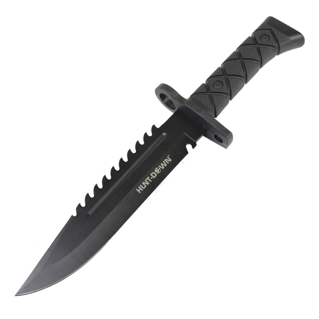 HUNT-DOWN 14.5" Tactical Hunting Knife ABS Handle 3CR13 Stainless Steel All Black