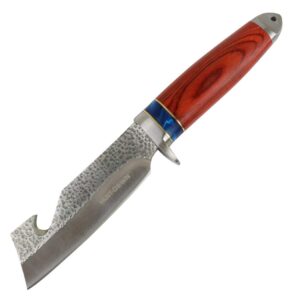 hunt-down 9.5" stainless steel hunting knife orange wood pearl handle tanto blade