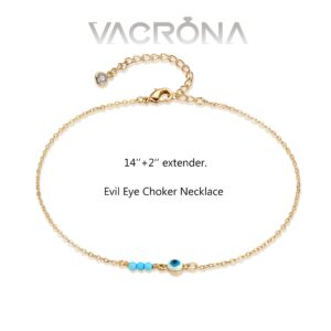 VACRONA Gold Choker Necklace for Women 14K Gold Plated Evil Eye Choker Delicate Long Gold Cuban Link Chain Green Cubic Zirconia Trendy Necklaces Jewelry Gift