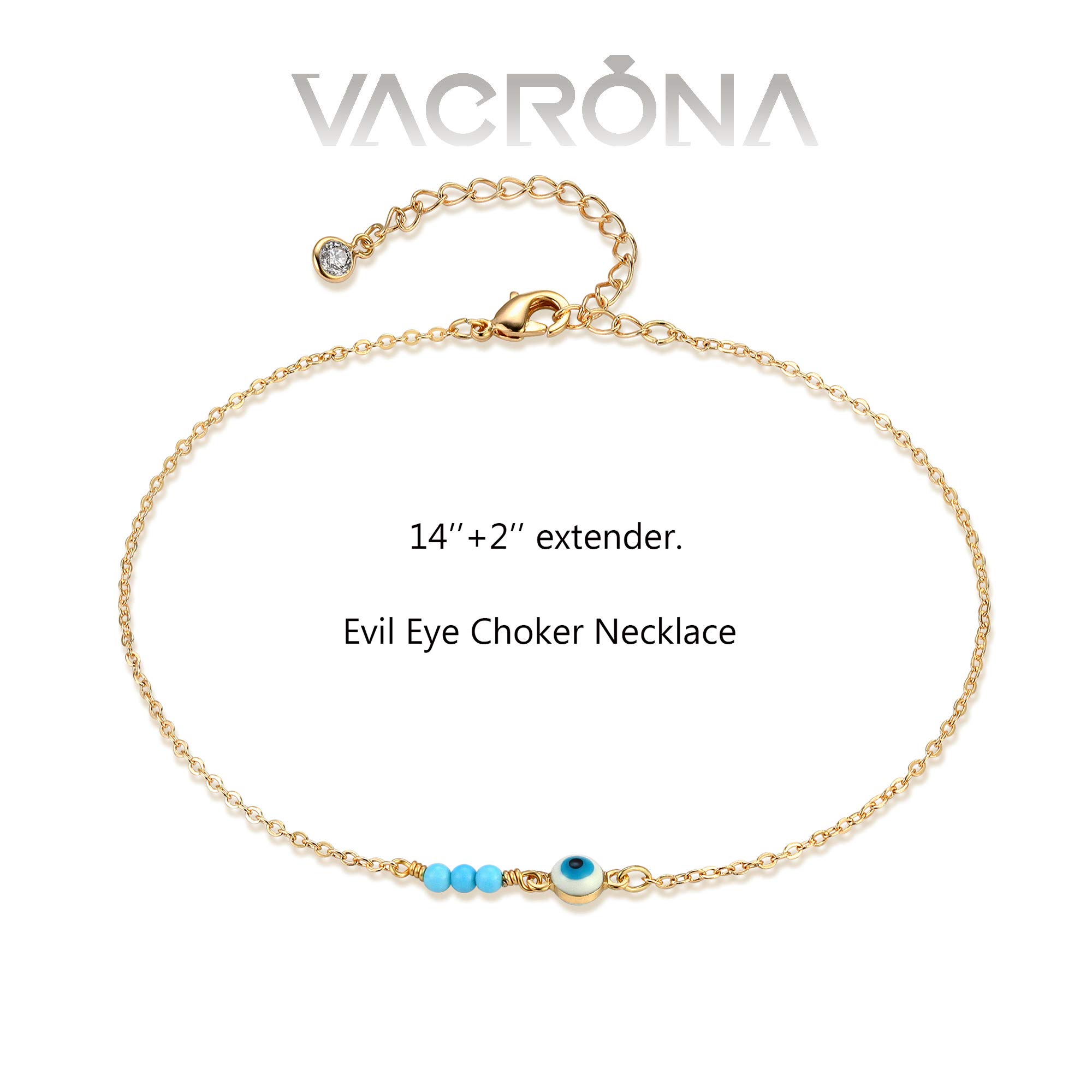 VACRONA Gold Choker Necklace for Women 14K Gold Plated Evil Eye Choker Delicate Long Gold Cuban Link Chain Green Cubic Zirconia Trendy Necklaces Jewelry Gift