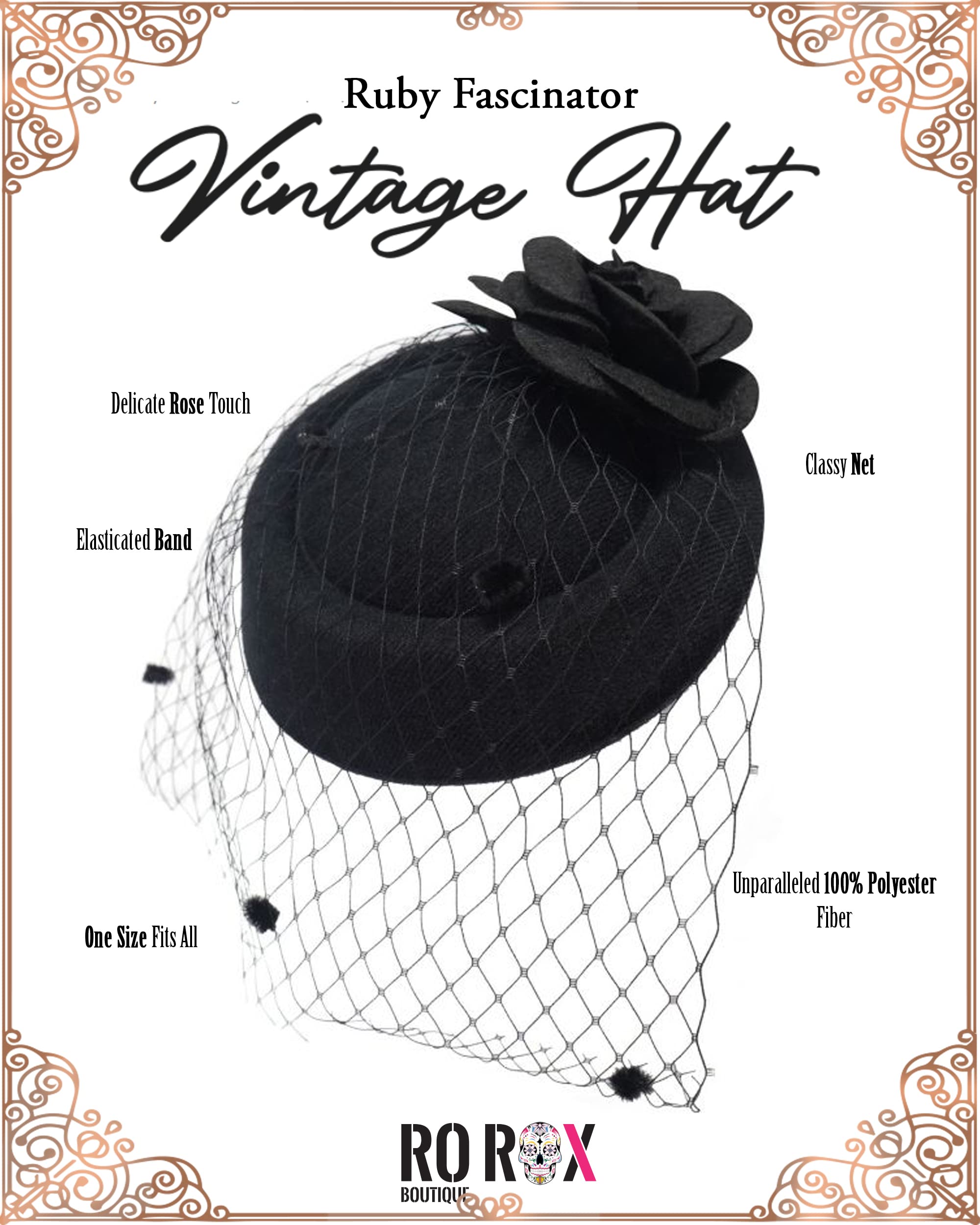 Ro Rox Fascinator Hat | Vintage Hats for Weddings | Vintage, Tea Party & Church Hat | Women's Hair Accessories Black