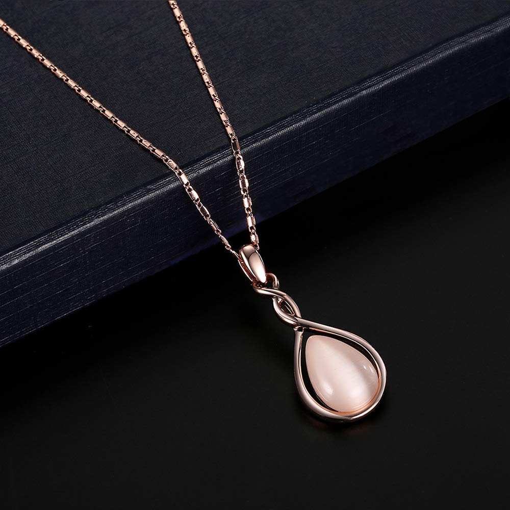 Rose Gold Jewelry Sets for Women Pink Teardrop Pendant Necklace and Earring Set Embellished with Opal Fashion Wedding Jewelry Gift for Brides and Bridesmaid