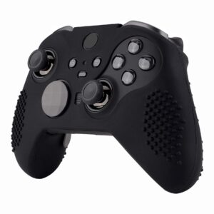 eXtremeRate Black Soft Anti-Slip Silicone Cover Skins, Controller Protective Case for New Xbox One Elite Series 2, Xbox Elite 2 Core with Thumb Grips Analog Caps