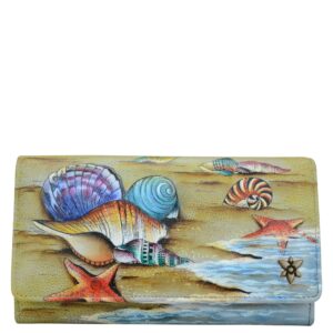 anuschka hand-painted genuine leather women's rfid blocking accordion flap wallet - gift of the sea