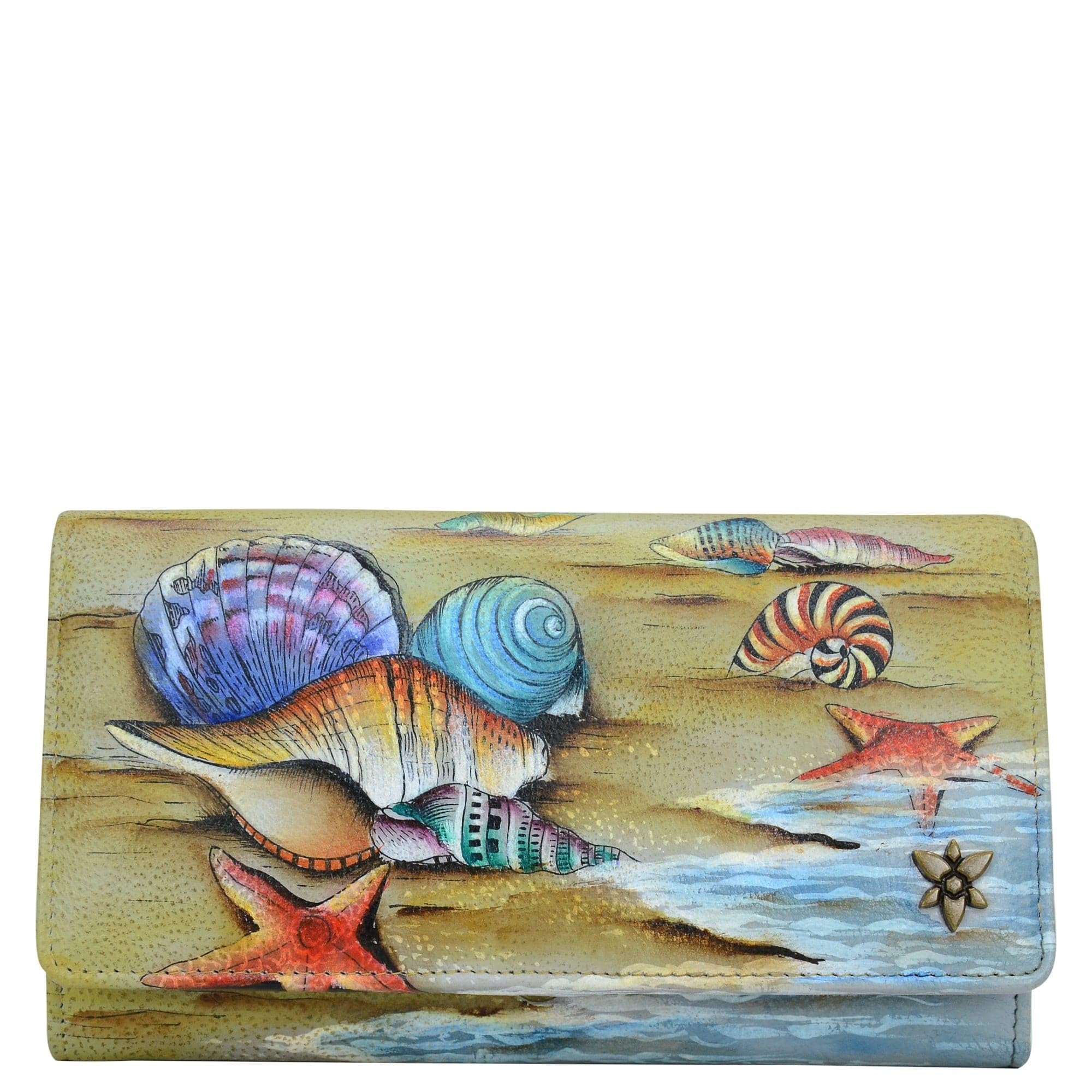 Anuschka Hand-Painted Genuine Leather Women's RFID Blocking Accordion Flap Wallet - Gift of the Sea