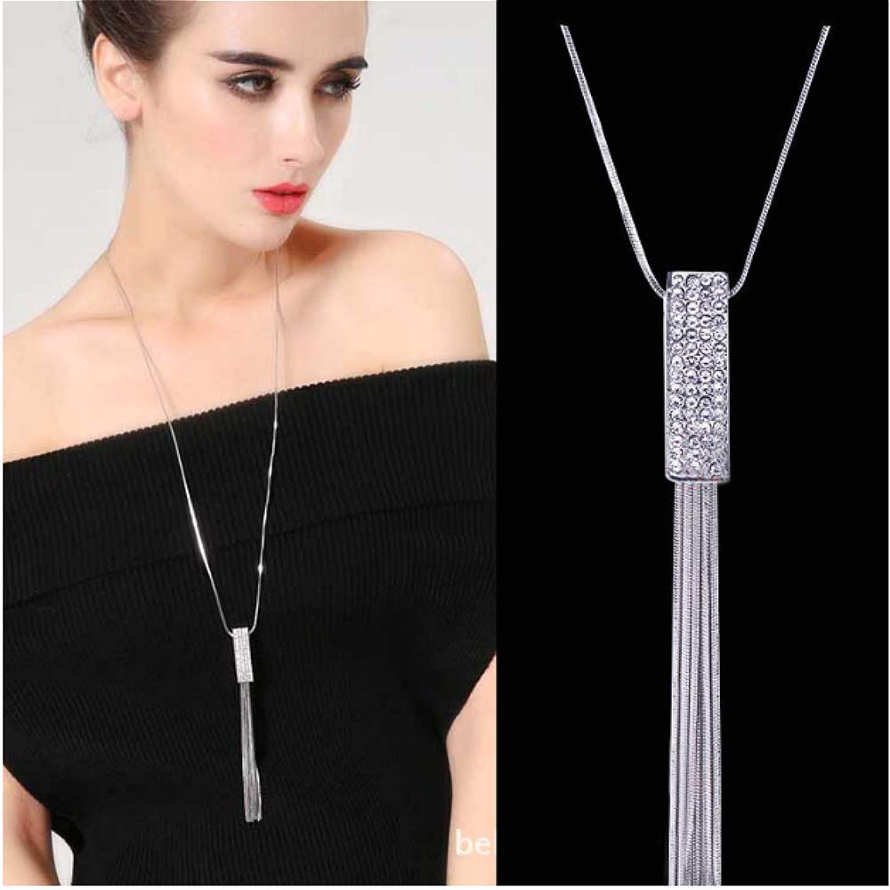 Cathercing Rhinestone Tassel Pendant Long Necklace for Women Sweater Chain Statement Necklace Choker Adjustable Elegant Jewelry Crystal Accessories Dressy Collocation Winter Evening Party Wedding