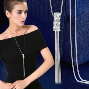 Cathercing Rhinestone Tassel Pendant Long Necklace for Women Sweater Chain Statement Necklace Choker Adjustable Elegant Jewelry Crystal Accessories Dressy Collocation Winter Evening Party Wedding