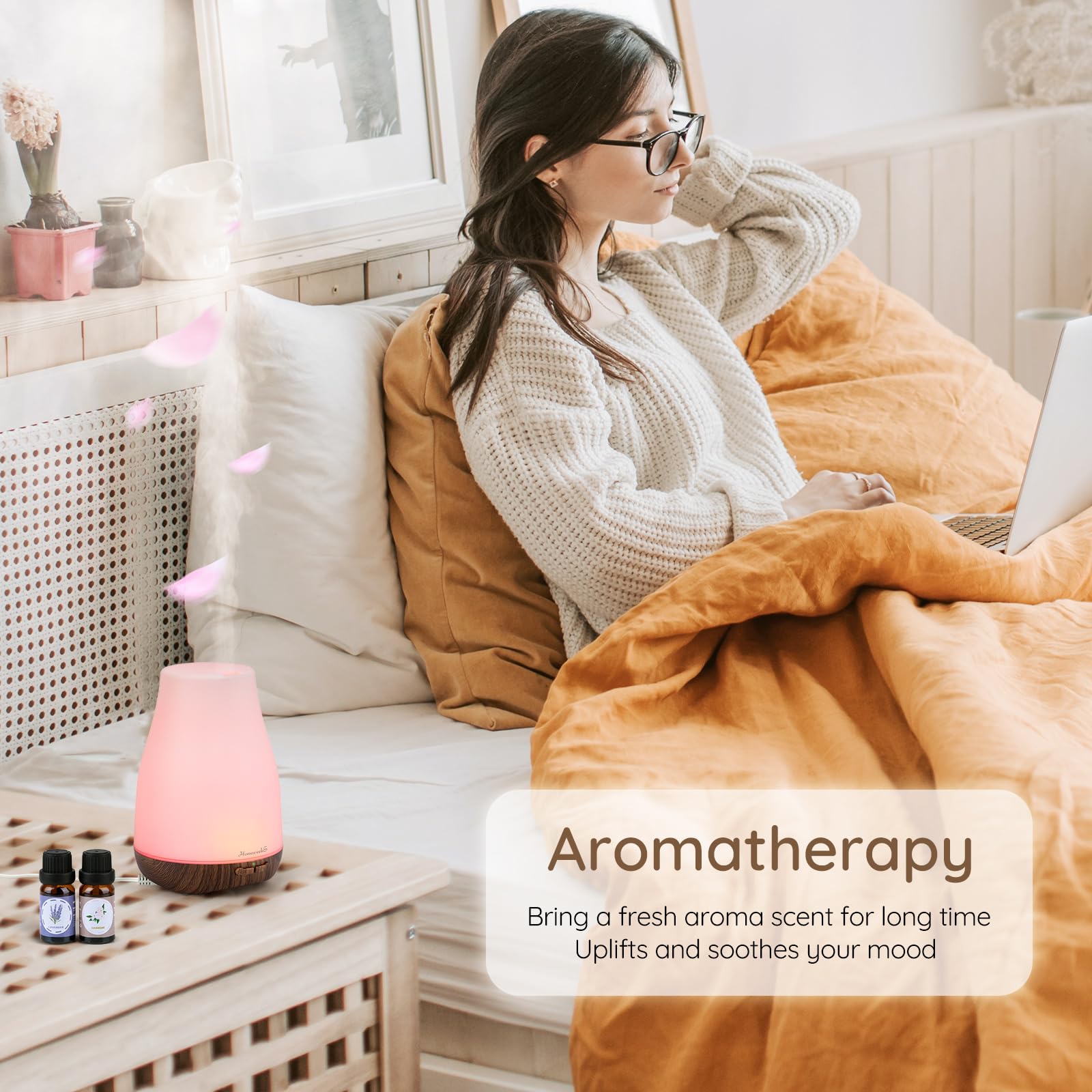 Aromatherapy Essential Oil Diffuser for Room: Air Humidifier Aroma Scent Cool Mist Diffuser Colorful Light Cute Mini Small Waterless Auto Off Ultrasonic Diffusers for Home Bedroom