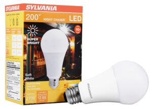 sylvania night chaser led a21 light bulb, 200w = 22w, non-dimmable, damp rated, 3000 lumens, soft white - 1 pack (40584)