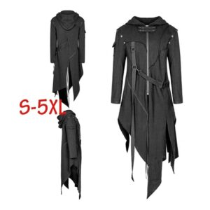 SINHE Stoota Men's Vintage Zipper Up Asymmetrical Hoodie Jacket, Irregular LonglineRetro Punk Style Party Outwear Coat