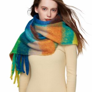 Yatemiole Women's Cashmere Big Coloured Checked Scarf Winter Warm Wrap Scarf (Pattern - 3)