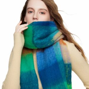 Yatemiole Women's Cashmere Big Coloured Checked Scarf Winter Warm Wrap Scarf (Pattern - 3)