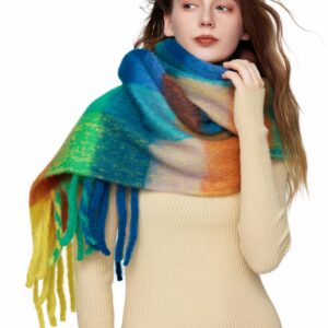 Yatemiole Women's Cashmere Big Coloured Checked Scarf Winter Warm Wrap Scarf (Pattern - 3)