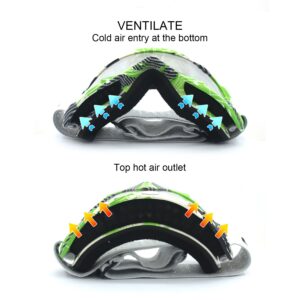 JUST GO Ski Goggles for Skiing Dual-Layer Anti-Fog 100% UV Protection lens Snowboard Goggles, Green and White Frame/Clear Lens (VLT 81.2%)