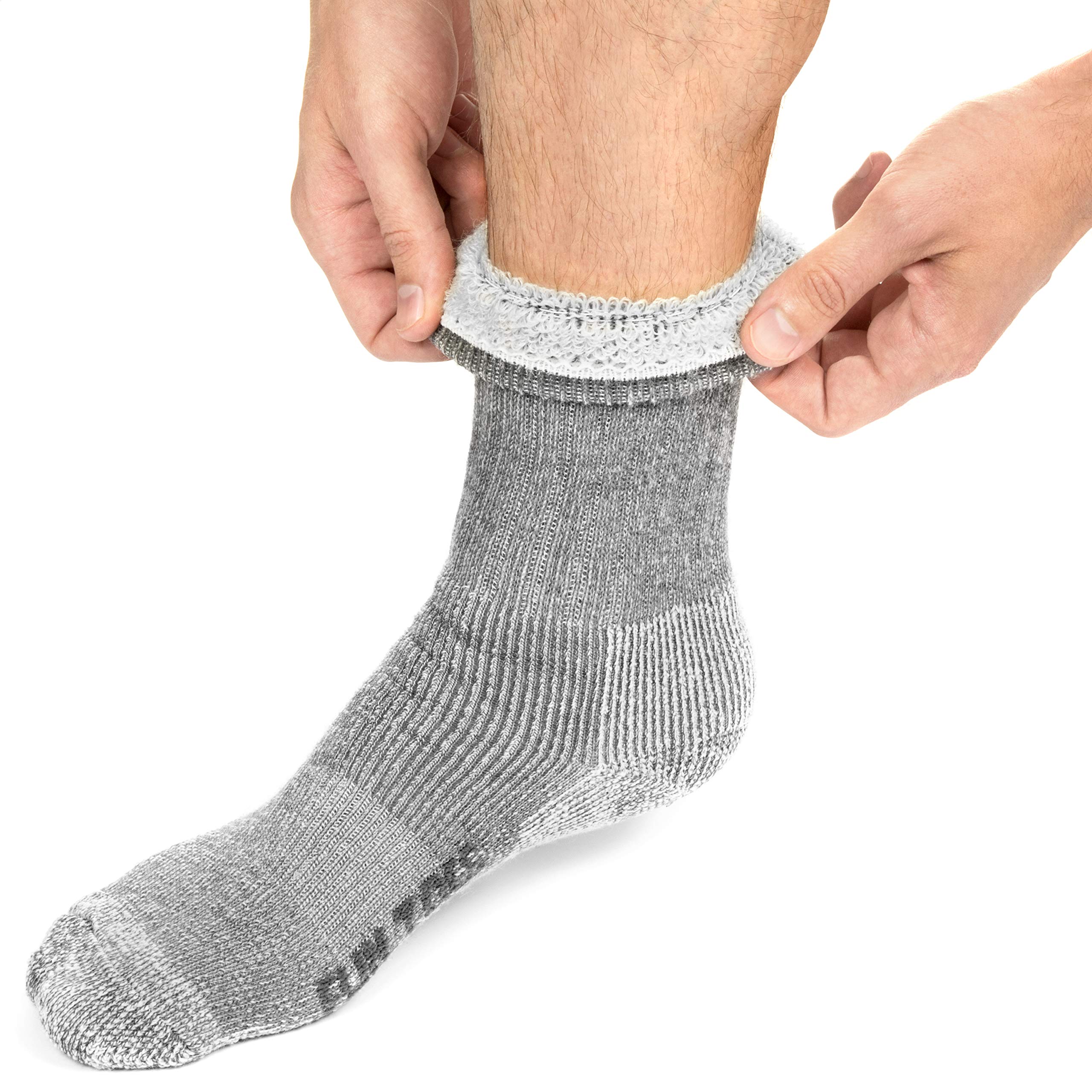 FUN TOES Men's 70% Merino Wool Crew Socks 4 Pack Midweight Arch Support Fully Cushioned Ideal for Hiking (Brown, Mens 10-13)