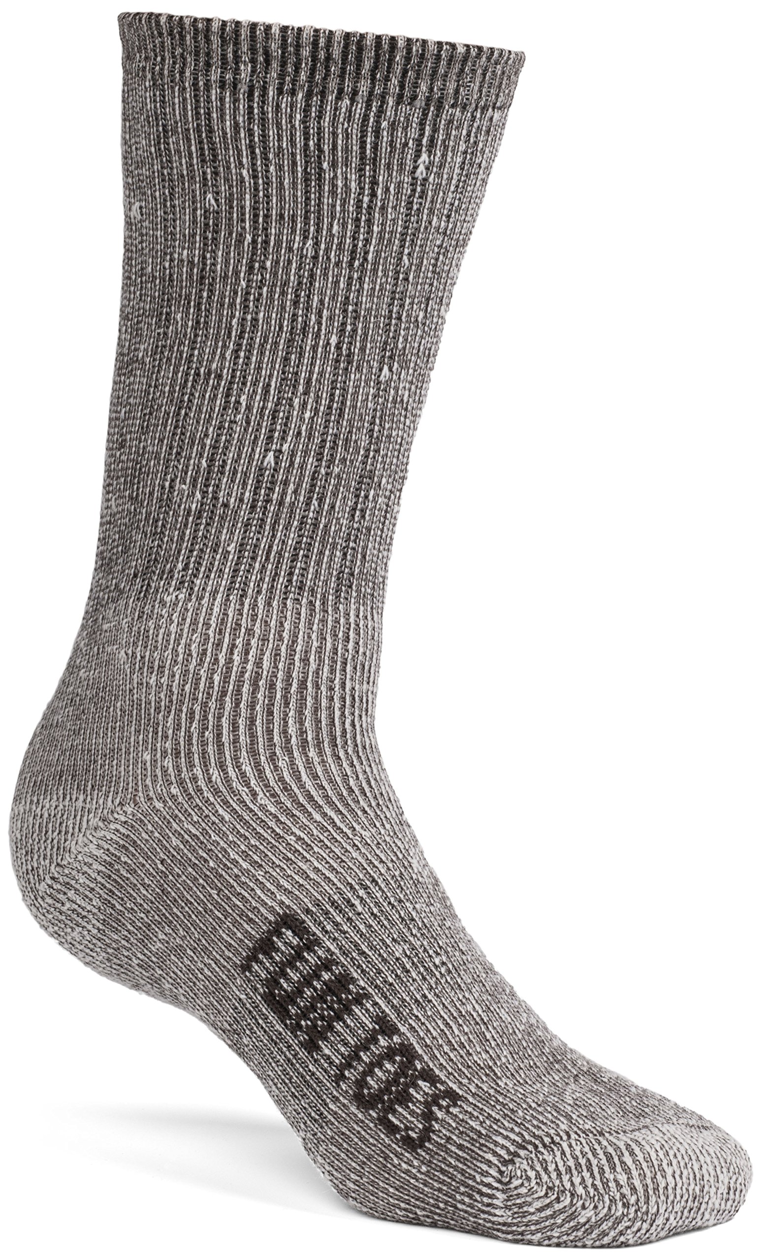 FUN TOES Men's 70% Merino Wool Crew Socks 4 Pack Midweight Arch Support Fully Cushioned Ideal for Hiking (Brown, Mens 10-13)