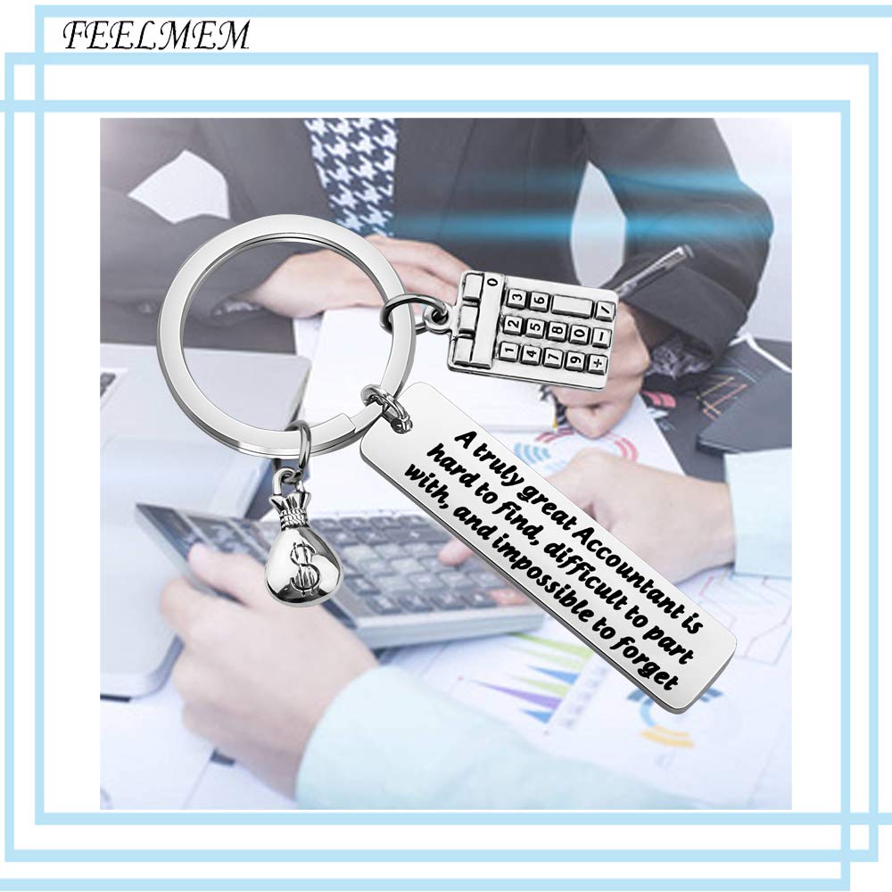 FEELMEM Accountant Gift A Truly Great Accountant is Hard to Find and Impossible to Forget Keychain CPA Coworker Gift CPA Tax Season Accounting Gift (Silver)