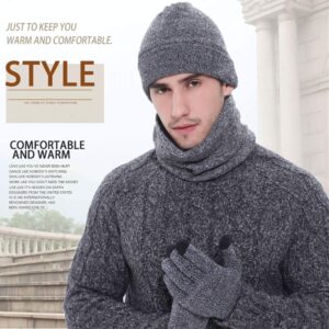 Winter Knit Beanie Hat Neck Warmer Scarf and Touch Screen Gloves Set 3 Pcs Fleece Lined Skull Cap for Men Women (black)