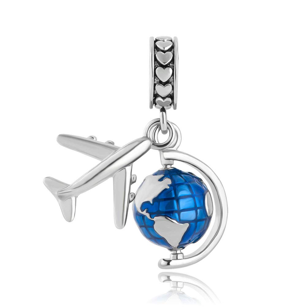 Charm Beads Pendants Fit for Pandora Bracelets Necklace Spinning Globe Airplane Travel Enamel Dangel