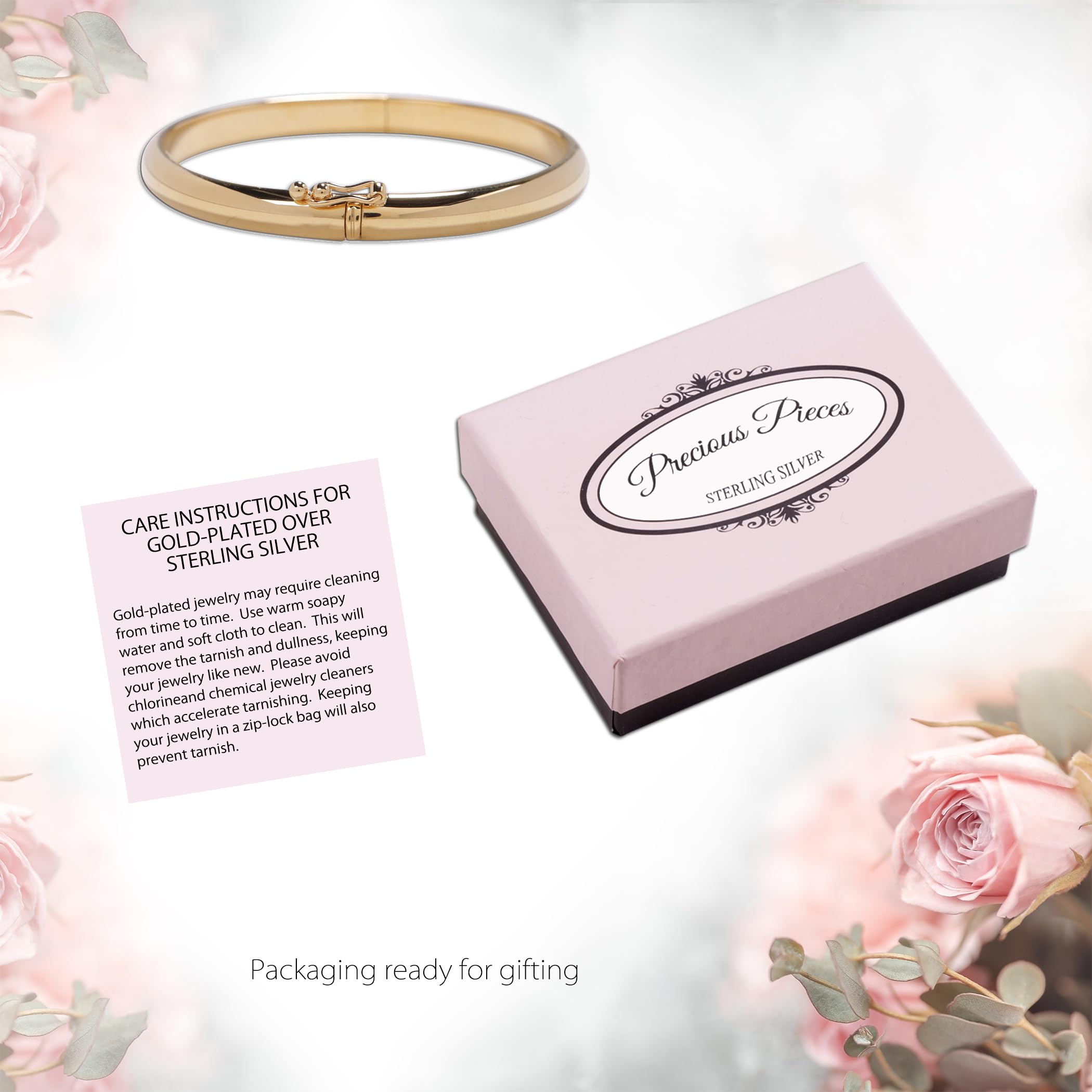 Precious Pieces Personalized Children's 14K Gold-Plated Classic Bangle Bracelet, Custom Jewelry with Engraved Name (Child-Medium)