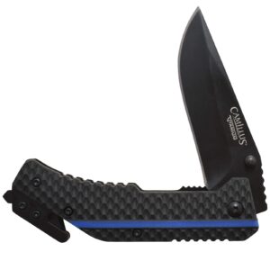 camillus thin blue line 7.75" assisted open folding knife, black/blue (19653)