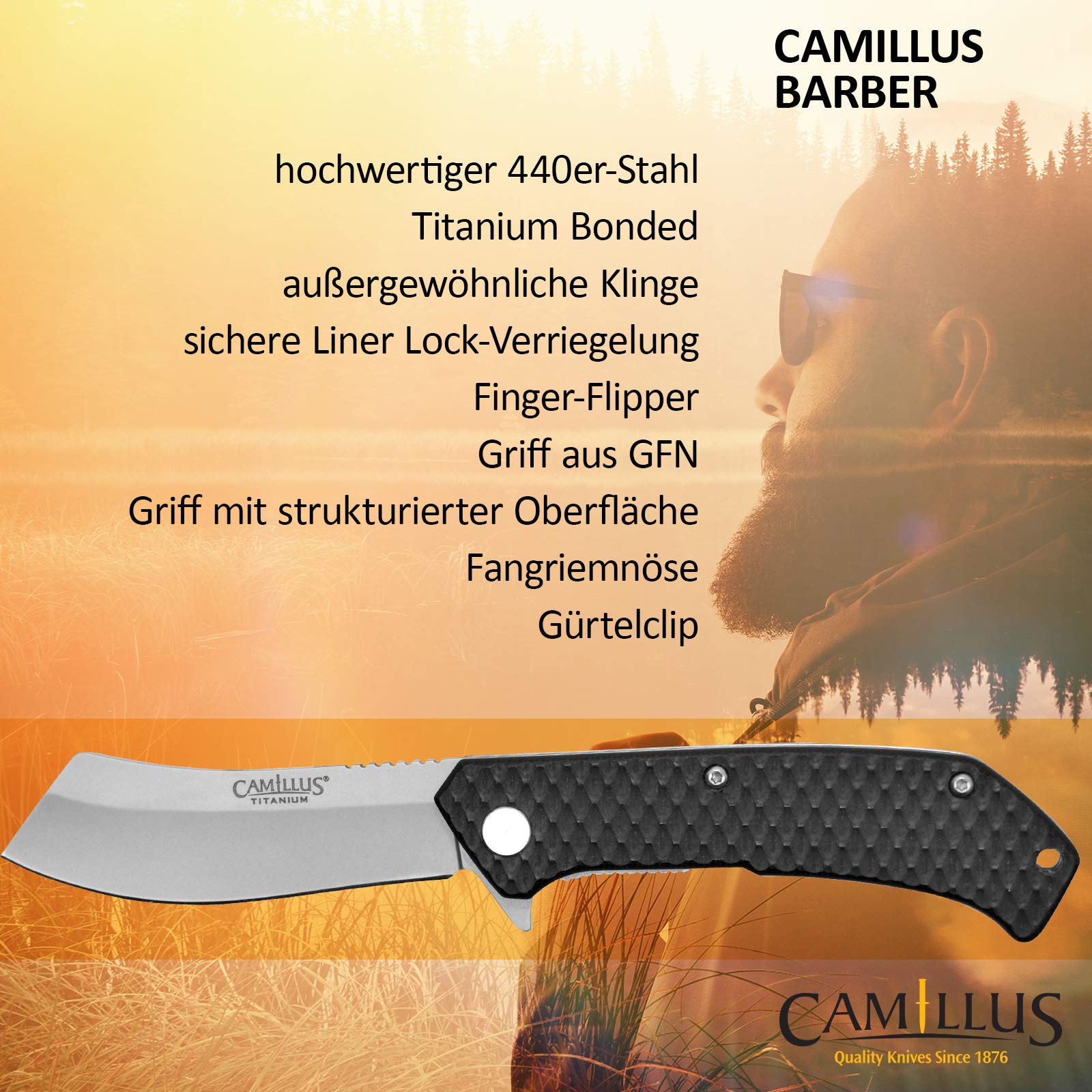 Camillus Barber 7"" Folding Knife, Black (19645)