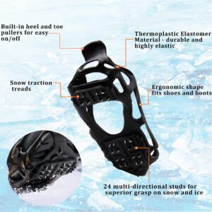 Ice Cleats Snow Traction Cleats Crampons for Walking on Snow and Ice Non-Slip Overshoe with Removable Straps Rubber Anti Slip Crampons Slip-on Stretch Footwear