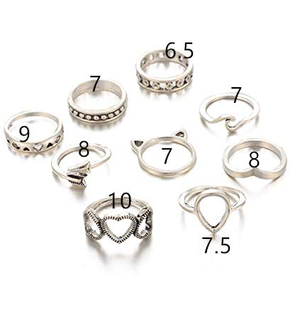 BERYUAN Women Rings Size 6 7 8 9 10 Vintage Silver Rings Set Cute Wave Teardrop Love Knuckle Rings Gift for Her Lovely Ring Set for Women(9Pcs)