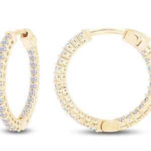 IGI Certified 1 Carat (Cttw) Round Lab Grown Diamond Inside Out Hoop Earrings In 10k Solid Yellow Gold 1 CT