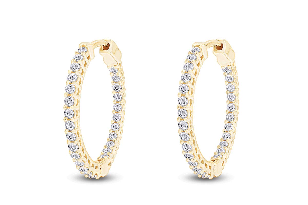 IGI Certified 1 Carat (Cttw) Round Lab Grown Diamond Inside Out Hoop Earrings In 10k Solid Yellow Gold 1 CT