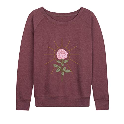 Instant Message - Sun And Flower - Ladies French Terry Pullover - Size Large Heather Maroon