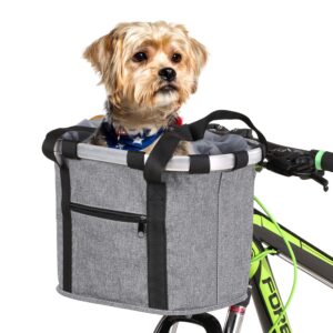 lixada bike basket, small pet cat dog carrier bicycle handlebar front basket folding detachable removable easy install quick released picnic shopping bag, max. bearing: 11lbs