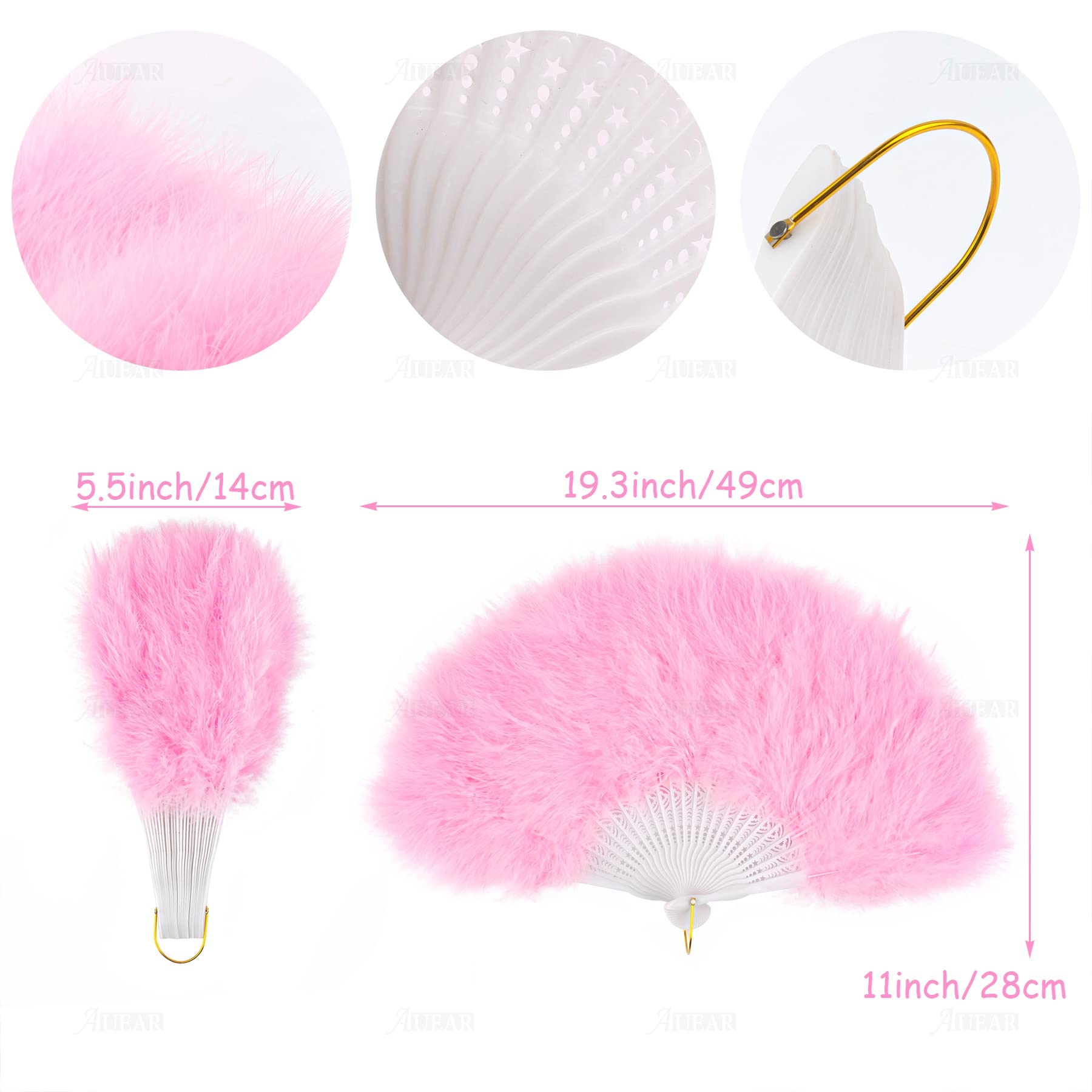 AUEAR, Fashion Hand Fan Flapper 20s Pink Feather Folding Handheld Vintage Style Costume Accessories for Cosplay Dancing Party