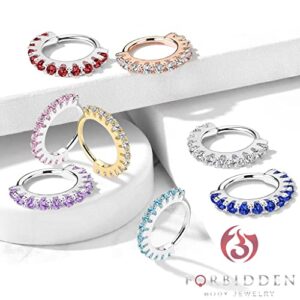 Forbidden Body Jewelry 20g 8mm Platinum Plated Brass Bendable Nose Ring and Cartilage Hoop Lined with CZ Gems