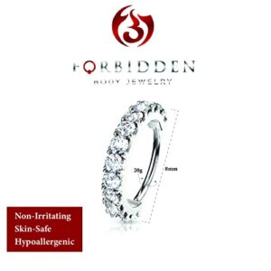 Forbidden Body Jewelry 20g 8mm Platinum Plated Brass Bendable Nose Ring and Cartilage Hoop Lined with CZ Gems