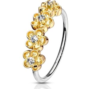 Forbidden Body Jewelry 20g 8mm 14k Gold Plated Surgical Steel Bendable Nose Ring/Cartilage Hoop Lined with Floral and CZ Top